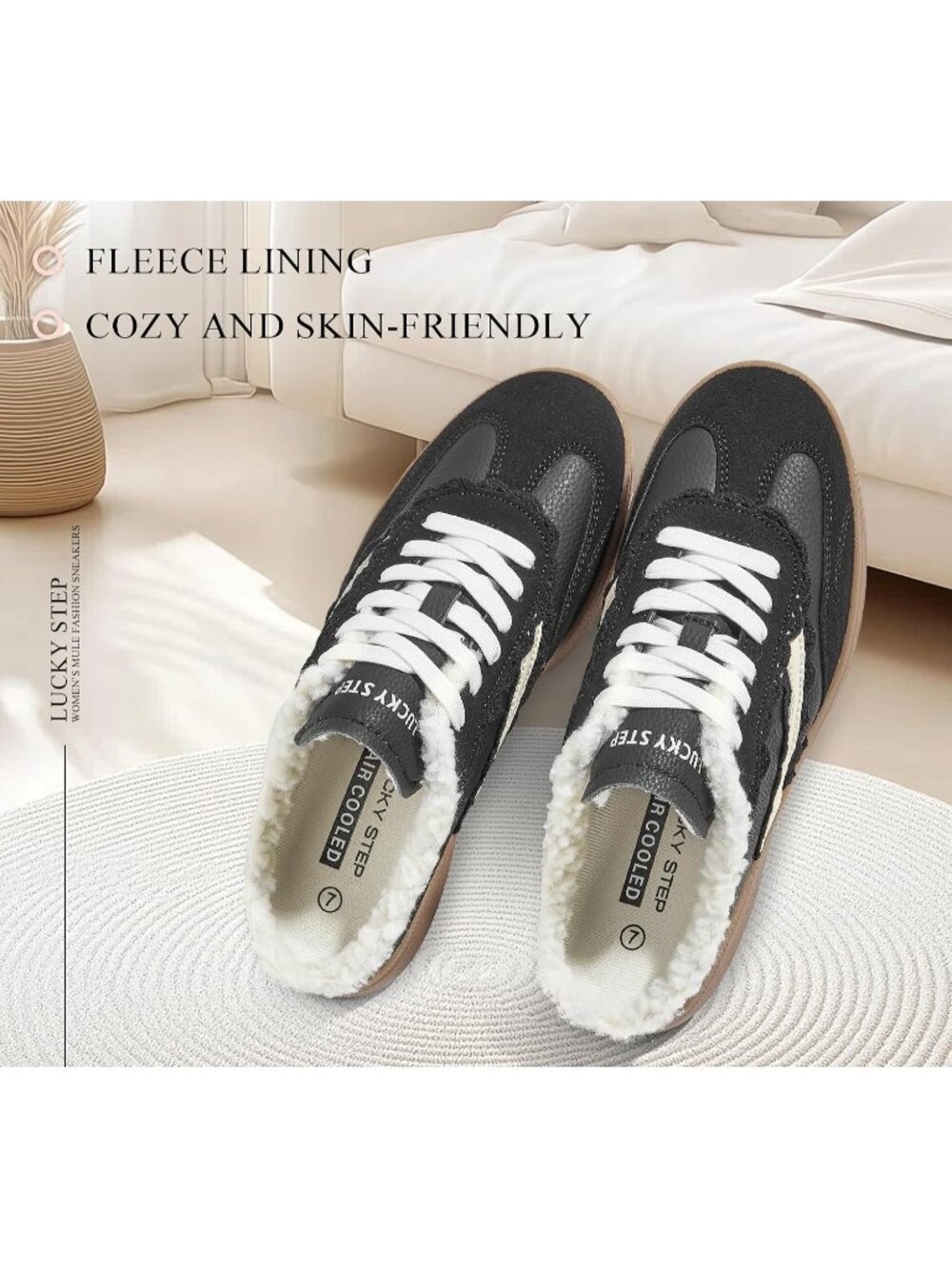 Women’s Black/White Fashion Backless Casual Open Back Non Slip Retro Sneakers - Picture 4 of 6